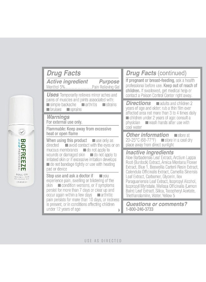 Biofreeze Pack Of 3 Professional Pain Relief Roll-On Bottle Green 89 Ml - Image 2
